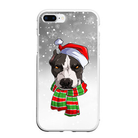 Чехол для iPhone 7Plus/8 Plus матовый с принтом Новогодний Питбуль   New Years Pit bull в Петрозаводске, Силикон | Область печати: задняя сторона чехла, без боковых панелей | christmas | dog | pit bull | santa | дед мороз | зима | новый год | питбуль | рождество | санта | снег | снежинка | собака | собачка | щенок