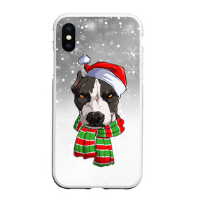 Чехол для iPhone XS Max матовый с принтом Новогодний Питбуль   New Years Pit bull в Петрозаводске, Силикон | Область печати: задняя сторона чехла, без боковых панелей | Тематика изображения на принте: christmas | dog | pit bull | santa | дед мороз | зима | новый год | питбуль | рождество | санта | снег | снежинка | собака | собачка | щенок