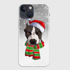 Чехол для iPhone 13 mini с принтом Новогодний Питбуль   New Years Pit bull в Петрозаводске,  |  | christmas | dog | pit bull | santa | дед мороз | зима | новый год | питбуль | рождество | санта | снег | снежинка | собака | собачка | щенок