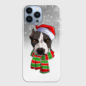 Чехол для iPhone 13 Pro Max с принтом Новогодний Питбуль   New Years Pit bull в Петрозаводске,  |  | christmas | dog | pit bull | santa | дед мороз | зима | новый год | питбуль | рождество | санта | снег | снежинка | собака | собачка | щенок