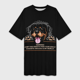 Платье-футболка 3D с принтом Собака Ротвейлер в Петрозаводске,  |  | animal | dog | fighting dog | rottweiler | бойцовская собака | год собаки | друг человека | животное | зверь | кинолог | пёс | порода собак | ротвейлер | собака ротвейлер | собаковод | хищник | четвероногий