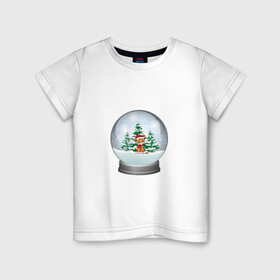 Детская футболка хлопок с принтом Зимний шар с тигром в Петрозаводске, 100% хлопок | круглый вырез горловины, полуприлегающий силуэт, длина до линии бедер | Тематика изображения на принте: зима | зимний шар | новый год | подарок | рождество | сказка | снег | снежный шар | тигр | холод | шар