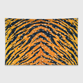 Флаг-баннер с принтом Новогодняя шкура тигра в Петрозаводске, 100% полиэстер | размер 67 х 109 см, плотность ткани — 95 г/м2; по краям флага есть четыре люверса для крепления | 2022 | новый год | оранжевый | полосатый | полоски | полосы | снег | снежинки | тгриный | тигр