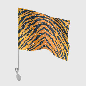Флаг для автомобиля с принтом Новогодняя шкура тигра в Петрозаводске, 100% полиэстер | Размер: 30*21 см | 2022 | новый год | оранжевый | полосатый | полоски | полосы | снег | снежинки | тгриный | тигр