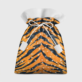 Подарочный 3D мешок с принтом Новогодняя шкура тигра в Петрозаводске, 100% полиэстер | Размер: 29*39 см | 2022 | новый год | оранжевый | полосатый | полоски | полосы | снег | снежинки | тгриный | тигр