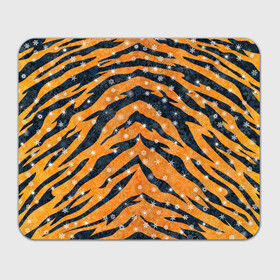 Прямоугольный коврик для мышки с принтом Новогодняя шкура тигра в Петрозаводске, натуральный каучук | размер 230 х 185 мм; запечатка лицевой стороны | Тематика изображения на принте: 2022 | новый год | оранжевый | полосатый | полоски | полосы | снег | снежинки | тгриный | тигр