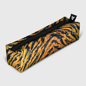 Пенал школьный 3D с принтом Новогодняя шкура тигра в Петрозаводске, 100% полиэстер | плотная ткань, застежка на молнии | 2022 | новый год | оранжевый | полосатый | полоски | полосы | снег | снежинки | тгриный | тигр