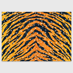 Поздравительная открытка с принтом Новогодняя шкура тигра в Петрозаводске, 100% бумага | плотность бумаги 280 г/м2, матовая, на обратной стороне линовка и место для марки
 | Тематика изображения на принте: 2022 | новый год | оранжевый | полосатый | полоски | полосы | снег | снежинки | тгриный | тигр