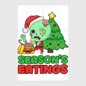 Магнитный плакат 2Х3 с принтом Christmas Zombie в Петрозаводске, Полимерный материал с магнитным слоем | 6 деталей размером 9*9 см | art | brains | christmas | gift | holiday | new year | tree | zombie | арт | елка | зомби | мозги | новый год | подарок | праздник | рождество