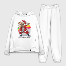 Женский костюм хлопок Oversize с принтом Christmas Pug в Петрозаводске,  |  | christmas | dab | dog | holiday | new year | pug | rainbow | santa | даб | мопс | новый год | праздник | радуга | рождество | санта | собака