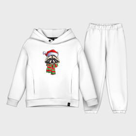 Детский костюм хлопок Oversize с принтом Енот Санта Клаус в Петрозаводске,  |  | christmas | santa | дед мороз | енот | зима | новый год | рождество | санта | снег | снежинка