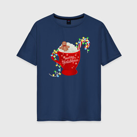 Женская футболка хлопок Oversize с принтом Рождественский пряник в Петрозаводске, 100% хлопок | свободный крой, круглый ворот, спущенный рукав, длина до линии бедер
 | гирлянда | еда | кофе | кружка | новый год | праздник | пряник | рождество