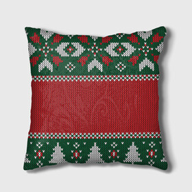 Подушка 3D с принтом Knitted Christmas Pattern в Петрозаводске, наволочка – 100% полиэстер, наполнитель – холлофайбер (легкий наполнитель, не вызывает аллергию). | состоит из подушки и наволочки. Наволочка на молнии, легко снимается для стирки | background | christmas | holiday | knitted | knitted pattern | pattern | trees | winter | вязаный | вязаный узор | елки | зима | праздник | рождество | узор | фон