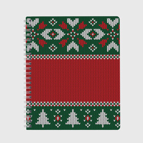 Тетрадь с принтом Knitted Christmas Pattern в Петрозаводске, 100% бумага | 48 листов, плотность листов — 60 г/м2, плотность картонной обложки — 250 г/м2. Листы скреплены сбоку удобной пружинной спиралью. Уголки страниц и обложки скругленные. Цвет линий — светло-серый
 | Тематика изображения на принте: background | christmas | holiday | knitted | knitted pattern | pattern | trees | winter | вязаный | вязаный узор | елки | зима | праздник | рождество | узор | фон