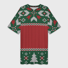Платье-футболка 3D с принтом Knitted Christmas Pattern в Петрозаводске,  |  | background | christmas | holiday | knitted | knitted pattern | pattern | trees | winter | вязаный | вязаный узор | елки | зима | праздник | рождество | узор | фон
