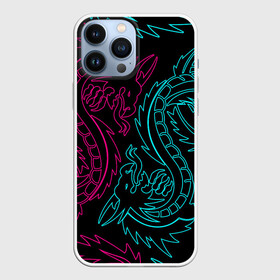 Чехол для iPhone 13 Pro Max с принтом НЕОНОВЫЕ ДРАКОНЫ   NEON DRAGON в Петрозаводске,  |  | china | dragon | japan | neon | texture | драконы | китай | мифология | неон | неоновые драконы | текстура | япония