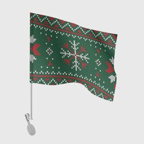 Флаг для автомобиля с принтом Knitted Snowflake Pattern в Петрозаводске, 100% полиэстер | Размер: 30*21 см | background | christmas | holiday | knitted pattern | pattern | snowflakes | trees | winter | вязаный узор | елки | зима | праздник | рождество | снежинки | узор | фон