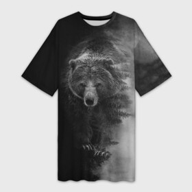 Платье-футболка 3D с принтом EVIL BEAR в Петрозаводске,  |  | животное | зверь | злой медведь | злой хищник | лес | оскал медведя | охота | охотник | подарок мужчине | природа | тайга
