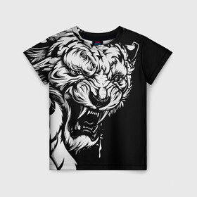 Детская футболка 3D с принтом Тигр: свирепый и кровожадный в Петрозаводске, 100% гипоаллергенный полиэфир | прямой крой, круглый вырез горловины, длина до линии бедер, чуть спущенное плечо, ткань немного тянется | 2022 | bloodthirsty | ferocious | look | powerful | predator | strong | tiger | year of the tiger | взгляд | год тигра | кровожадный | мощный | свирепый | сильный | тигр | хищник
