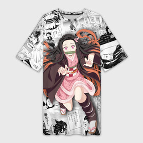 Платье-футболка 3D с принтом Незуко Камадо на манге в Петрозаводске,  |  | demon slayer | kamado | kimetsu no aiba | nezuko | камадо | клинок | недзуко | незуко | рассекающий демонов