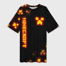 Платье-футболка 3D с принтом MINECRAFT ОГНЕННЫЙ КРИПЕР в Петрозаводске,  |  | block | creeper | cube | fire | flame | minecraft | pixel | tnt | блок | гаст | геометрия | крафт | крипер | кубики | майнкрафт | огеннный крипер | огонь | пиксели | пламя | тнт