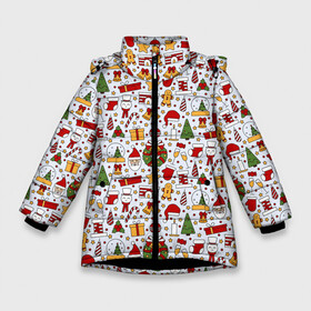 Зимняя куртка для девочек 3D с принтом New Years Mood в Петрозаводске, ткань верха — 100% полиэстер; подклад — 100% полиэстер, утеплитель — 100% полиэстер. | длина ниже бедра, удлиненная спинка, воротник стойка и отстегивающийся капюшон. Есть боковые карманы с листочкой на кнопках, утяжки по низу изделия и внутренний карман на молнии. 

Предусмотрены светоотражающий принт на спинке, радужный светоотражающий элемент на пуллере молнии и на резинке для утяжки. | background | candles | christmas | cookies | fireplace | gifts | holiday | new year | santa claus | snowman | stars | texture | toys | tree | дед мороз | елка | звезды | игрушки | камин | новый год | печенье | подарки | праздник | рождество | санта клаус 