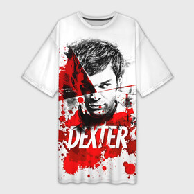 Платье-футболка 3D с принтом Декстер Морган портрет в Петрозаводске,  |  | dexter | декстер | декстер морган | кровавый | кровь | маниак | мясник из бейхарбор | потёки | правосудие декстера | пятна крови | сериалы