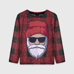 Детский лонгслив 3D с принтом SANTA HIPSTER | САНТА ХИПСТЕР в Петрозаводске, 100% полиэстер | длинные рукава, круглый вырез горловины, полуприлегающий силуэт
 | Тематика изображения на принте: 2022 | bad | christmas | cold | dab | dub | hipster | klaus | merry | new | santa | snow | winter | year | год | даб | зима | клаус | мороз | новый | рождество | санта | снег | хипстер | холод