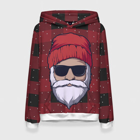 Женская толстовка 3D с принтом SANTA HIPSTER | САНТА ХИПСТЕР в Петрозаводске, 100% полиэстер  | двухслойный капюшон со шнурком для регулировки, мягкие манжеты на рукавах и по низу толстовки, спереди карман-кенгуру с мягким внутренним слоем. | 2022 | bad | christmas | cold | dab | dub | hipster | klaus | merry | new | santa | snow | winter | year | год | даб | зима | клаус | мороз | новый | рождество | санта | снег | хипстер | холод