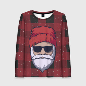 Женский лонгслив 3D с принтом SANTA HIPSTER | САНТА ХИПСТЕР в Петрозаводске, 100% полиэстер | длинные рукава, круглый вырез горловины, полуприлегающий силуэт | 2022 | bad | christmas | cold | dab | dub | hipster | klaus | merry | new | santa | snow | winter | year | год | даб | зима | клаус | мороз | новый | рождество | санта | снег | хипстер | холод