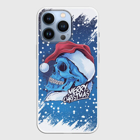 Чехол для iPhone 13 Pro с принтом Merry Christmas | Счастливого Рождества | Skull в Петрозаводске,  |  | Тематика изображения на принте: 2022 | christmas | cold | klaus | merry | new | santa | skull | snow | winter | year | год | дед | зима | клаус | мороз | новый | рождество | санта | скелет | снег | холод | череп