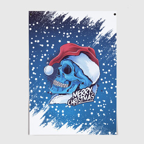 Постер с принтом Merry Christmas | Счастливого Рождества | Skull в Петрозаводске, 100% бумага
 | бумага, плотность 150 мг. Матовая, но за счет высокого коэффициента гладкости имеет небольшой блеск и дает на свету блики, но в отличии от глянцевой бумаги не покрыта лаком | 2022 | christmas | cold | klaus | merry | new | santa | skull | snow | winter | year | год | дед | зима | клаус | мороз | новый | рождество | санта | скелет | снег | холод | череп