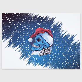 Поздравительная открытка с принтом Merry Christmas | Счастливого Рождества | Skull в Петрозаводске, 100% бумага | плотность бумаги 280 г/м2, матовая, на обратной стороне линовка и место для марки
 | 2022 | christmas | cold | klaus | merry | new | santa | skull | snow | winter | year | год | дед | зима | клаус | мороз | новый | рождество | санта | скелет | снег | холод | череп