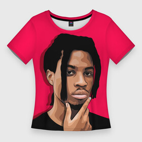 Женская футболка 3D Slim с принтом Thinking Denzel в Петрозаводске,  |  | denzel curry | hip hop | rap | rep | дензел карри | исполнители | исполнитель | музыка | реп