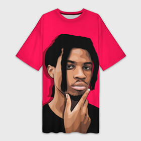 Платье-футболка 3D с принтом Thinking Denzel в Петрозаводске,  |  | denzel curry | hip hop | rap | rep | дензел карри | исполнители | исполнитель | музыка | реп