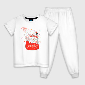 Детская пижама хлопок с принтом НОВОГОДНИЕ КОТИКИ MEOW НОВЫЙ ГОД 2022 в Петрозаводске, 100% хлопок |  брюки и футболка прямого кроя, без карманов, на брюках мягкая резинка на поясе и по низу штанин
 | 2022 | beast | merry christmas | new year | red bow | santa hat | snow | tiger | winter | winter is coming | year of the tiger | год тигра | дед мороз | животные | звери | зверь | зима | зима 2022 | зима близко | новогодний свитер | новогодний у