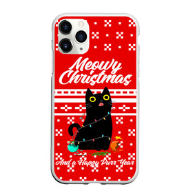 Чехол для iPhone 11 Pro матовый с принтом MEOW | CHRISTMAS в Петрозаводске, Силикон |  | Тематика изображения на принте: 2020 | 2021 | 2022 | christmas | meow | meowy christmas | merry | кот | леденец | мяу | нг | новогодний | новый год | олени | рождество | свитер | узоры