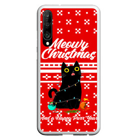 Чехол для Honor P30 с принтом MEOW | CHRISTMAS в Петрозаводске, Силикон | Область печати: задняя сторона чехла, без боковых панелей | Тематика изображения на принте: 2020 | 2021 | 2022 | christmas | meow | meowy christmas | merry | кот | леденец | мяу | нг | новогодний | новый год | олени | рождество | свитер | узоры