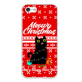 Чехол для iPhone 5/5S матовый с принтом MEOW | CHRISTMAS в Петрозаводске, Силикон | Область печати: задняя сторона чехла, без боковых панелей | 2020 | 2021 | 2022 | christmas | meow | meowy christmas | merry | кот | леденец | мяу | нг | новогодний | новый год | олени | рождество | свитер | узоры