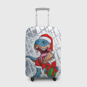 Чехол для чемодана 3D с принтом Санта Динозавр   Dinosanta в Петрозаводске, 86% полиэфир, 14% спандекс | двустороннее нанесение принта, прорези для ручек и колес | christmas | dinosaur | santa | дед мороз | динозавр | елка | зима | новый год | подарок | рождество | санта | снег | снежинка