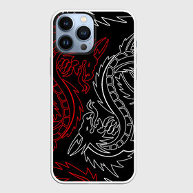 Чехол для iPhone 13 Pro Max с принтом БЕЛО КРАСНЫЙ ДРАКОН   RED WHITE DRAGON в Петрозаводске,  |  | Тематика изображения на принте: china | dragon | japan | neon | texture | драконы | китай | мифология | неон | неоновые драконы | текстура | япония