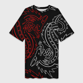 Платье-футболка 3D с принтом БЕЛО КРАСНЫЙ ДРАКОН  RED WHITE DRAGON в Петрозаводске,  |  | china | dragon | japan | neon | texture | драконы | китай | мифология | неон | неоновые драконы | текстура | япония