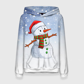 Женская толстовка 3D с принтом Веселый Снеговик   Happy Snowman в Петрозаводске, 100% полиэстер  | двухслойный капюшон со шнурком для регулировки, мягкие манжеты на рукавах и по низу толстовки, спереди карман-кенгуру с мягким внутренним слоем. | christmas | santa | snowman | дед мороз | елка | зима | новый год | рождество | санта | снег | снеговик | снегурочка | снежинка