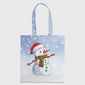 Шоппер 3D с принтом Веселый Снеговик   Happy Snowman в Петрозаводске, 100% полиэстер | Плотность: 200 г/м2; Размер: 34×35 см; Высота лямок: 30 см | christmas | santa | snowman | дед мороз | елка | зима | новый год | рождество | санта | снег | снеговик | снегурочка | снежинка