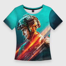 Женская футболка 3D Slim с принтом БФ6 (Battlefield2042) в Петрозаводске,  |  | battlefield | battlefield2042 | electronic arts | бф | игры