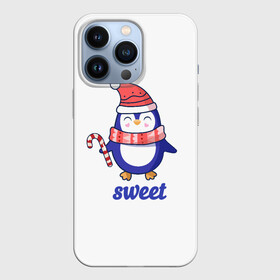Чехол для iPhone 13 Pro с принтом Милый пингвин с конфетой и надписью  Sweet в Петрозаводске,  |  | sweet | детское | конфета | милый | надпись | пингвин