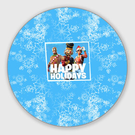 Круглый коврик для мышки с принтом Happy holidays Fortnite в Петрозаводске, резина и полиэстер | круглая форма, изображение наносится на всю лицевую часть | игра | персонажи | снег | снежинки | фото