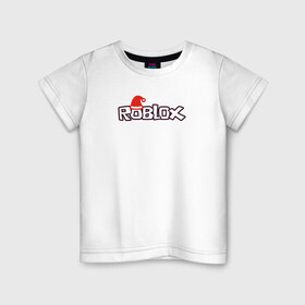 Детская футболка хлопок с принтом logo RobloX в Петрозаводске, 100% хлопок | круглый вырез горловины, полуприлегающий силуэт, длина до линии бедер | игра | контур | логотип | надпись | шапка