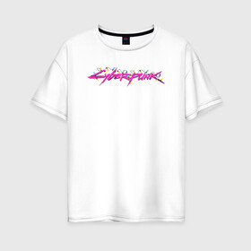 Женская футболка хлопок Oversize с принтом Гирлянда Cyberpunk в Петрозаводске, 100% хлопок | свободный крой, круглый ворот, спущенный рукав, длина до линии бедер
 | гирлянда | игра | надпись | праздник | свет