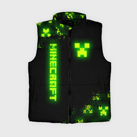 Женский жилет утепленный 3D с принтом MINECRAFT NEON LOGO CREEPER в Петрозаводске,  |  | block | creeper | cube | minecraft | pixel | tnt | toxic | блок | гаст | геометрия | крафт | крипер | кубики | майнкрафт | неон | пиксели | тнт | токсик